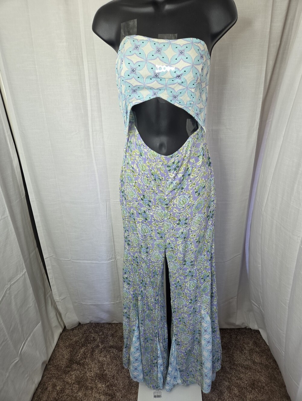 Free People Juliet Cutouts Strapless Wide Leg Jumpsuit Lavender/Purple Floral - Picture 2 of 15